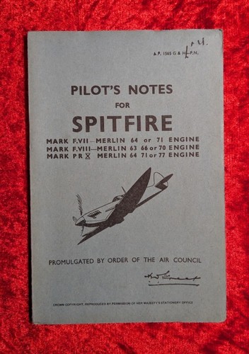 Pilot notes for spitfire - pilot's, by